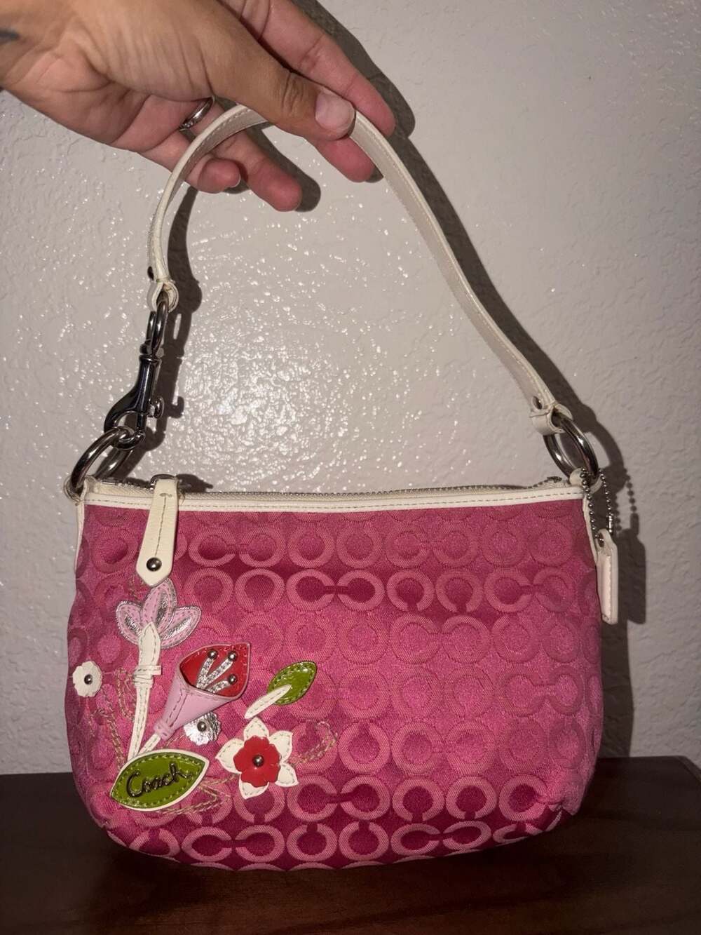 Coach Y2K Flower Canvas Pink Trim Mini Shoulder Bag